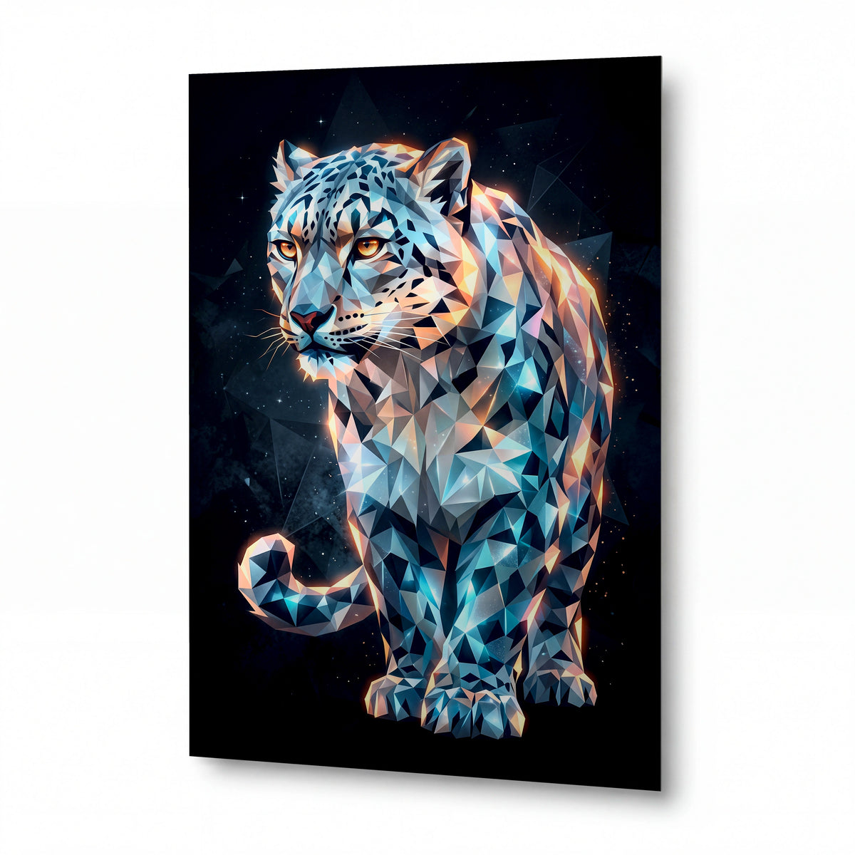 Obraz Geometrický sněžný leopard v ledových odstínech — lesklý panel z hliníku