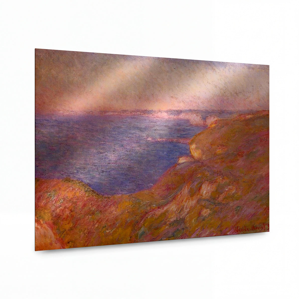 Obraz Claude Monet — Pobřežní útesy v teplém světle — hliníkový panel s vysokým leskem — hliníkový panel s vysokým leskem