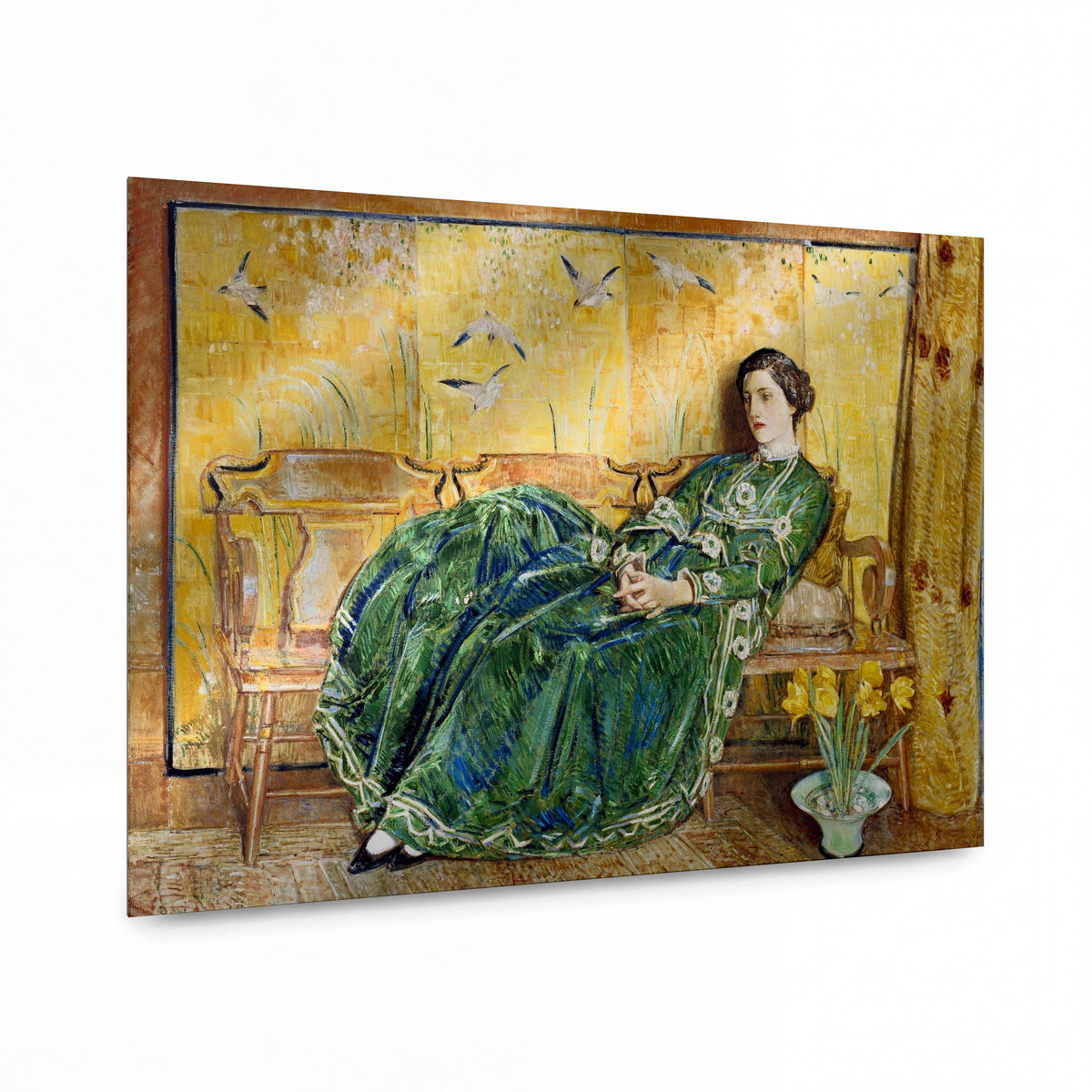 Obraz Frederick Childe Hassam — April (The Green Gown) — reprodukce na kovovém panelu s vysokým leskem — reprodukce na kovovém panelu s vysokým leskem