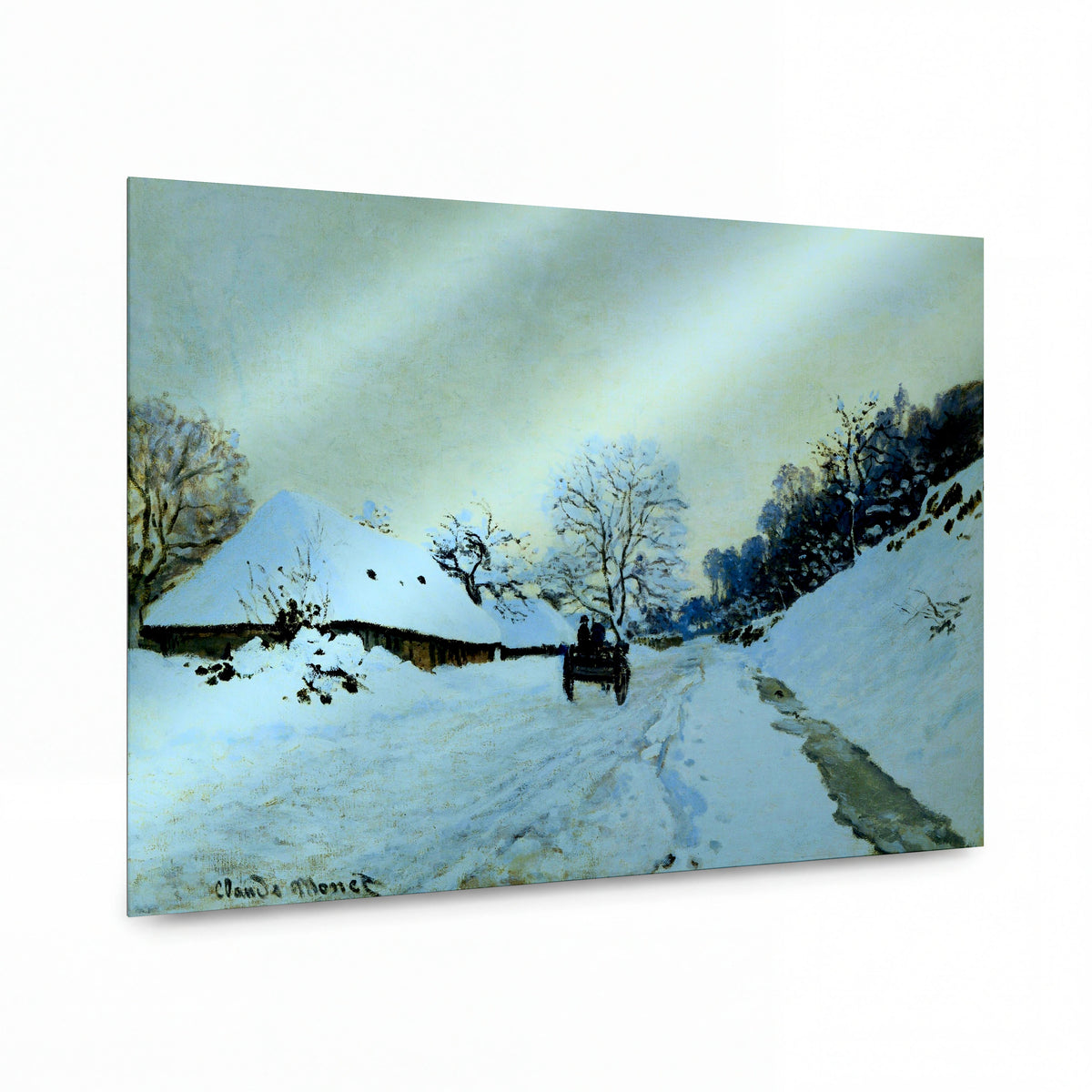 Obraz Claude Monet — Zasněžená cesta s vozem — hliníkový panel s vysokým leskem