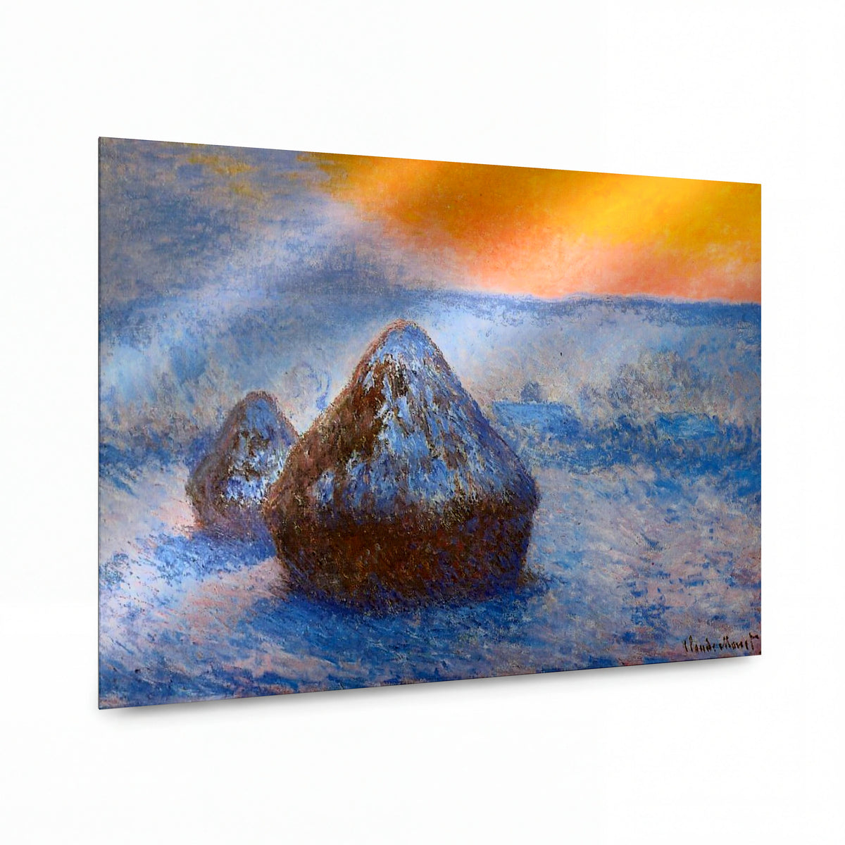 Obraz Claude Monet — Stoh sena v zimní krajině — kovová reprodukce s vysokým leskem