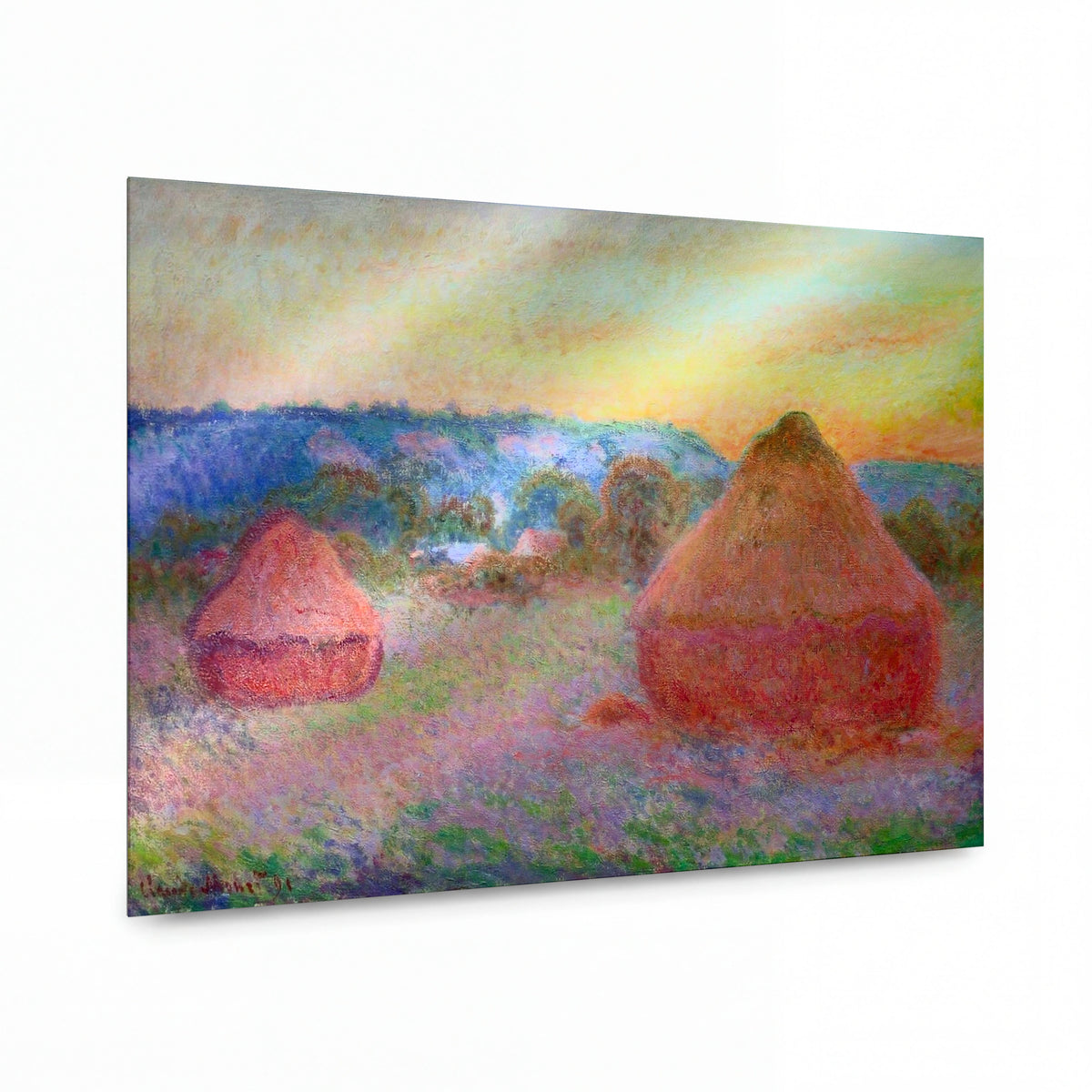 Obraz Claude Monet — Stohy sena v zapadajícím slunci — luxusní reprodukce na kovu