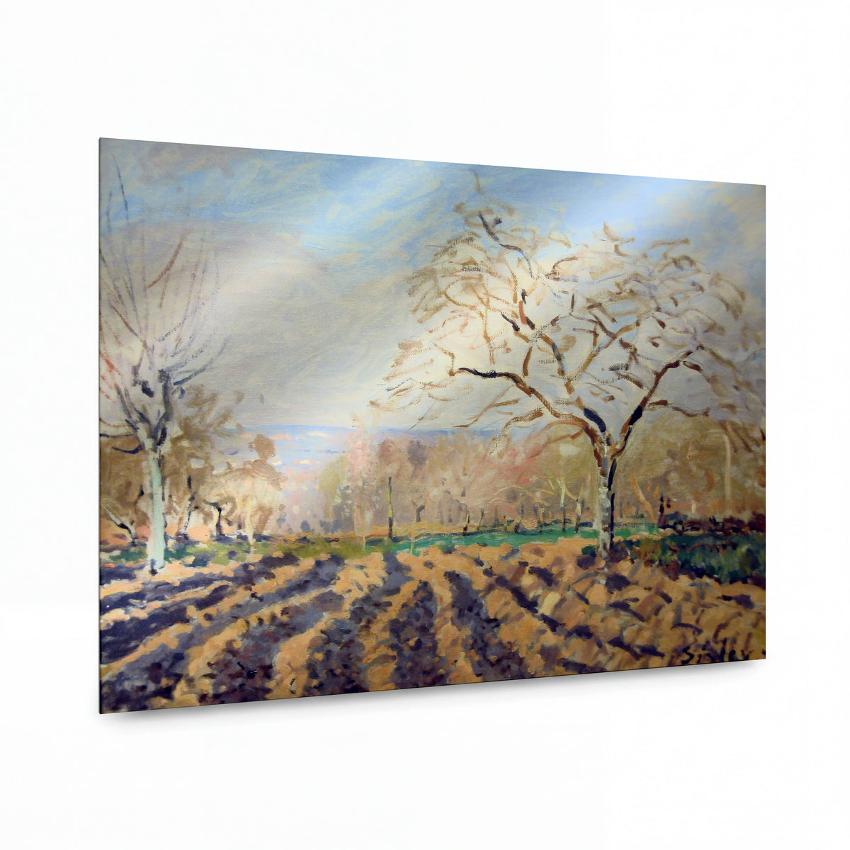 Obraz Alfred Sisley — The Furrows — reprodukce na kovovém panelu s vysokým leskem — reprodukce na kovovém panelu s vysokým leskem