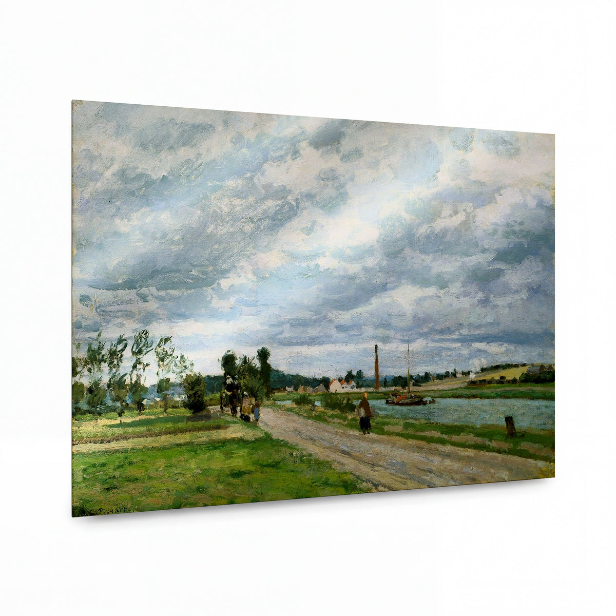 Obraz Camille Pissarro — Břehy Oise u Pontoise — reprodukce na kovovém panelu s vysokým leskem