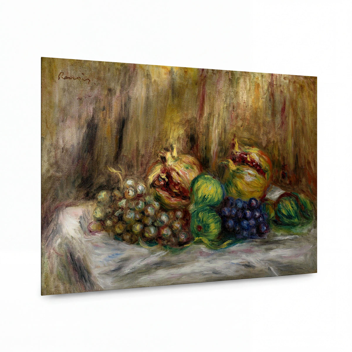 Obraz Pierre-Auguste Renoir — Zátiší s granátovými jablky, fíky a hrozny — kovový obraz na hliníkovém panelu — kovový obraz na hliníkovém panelu