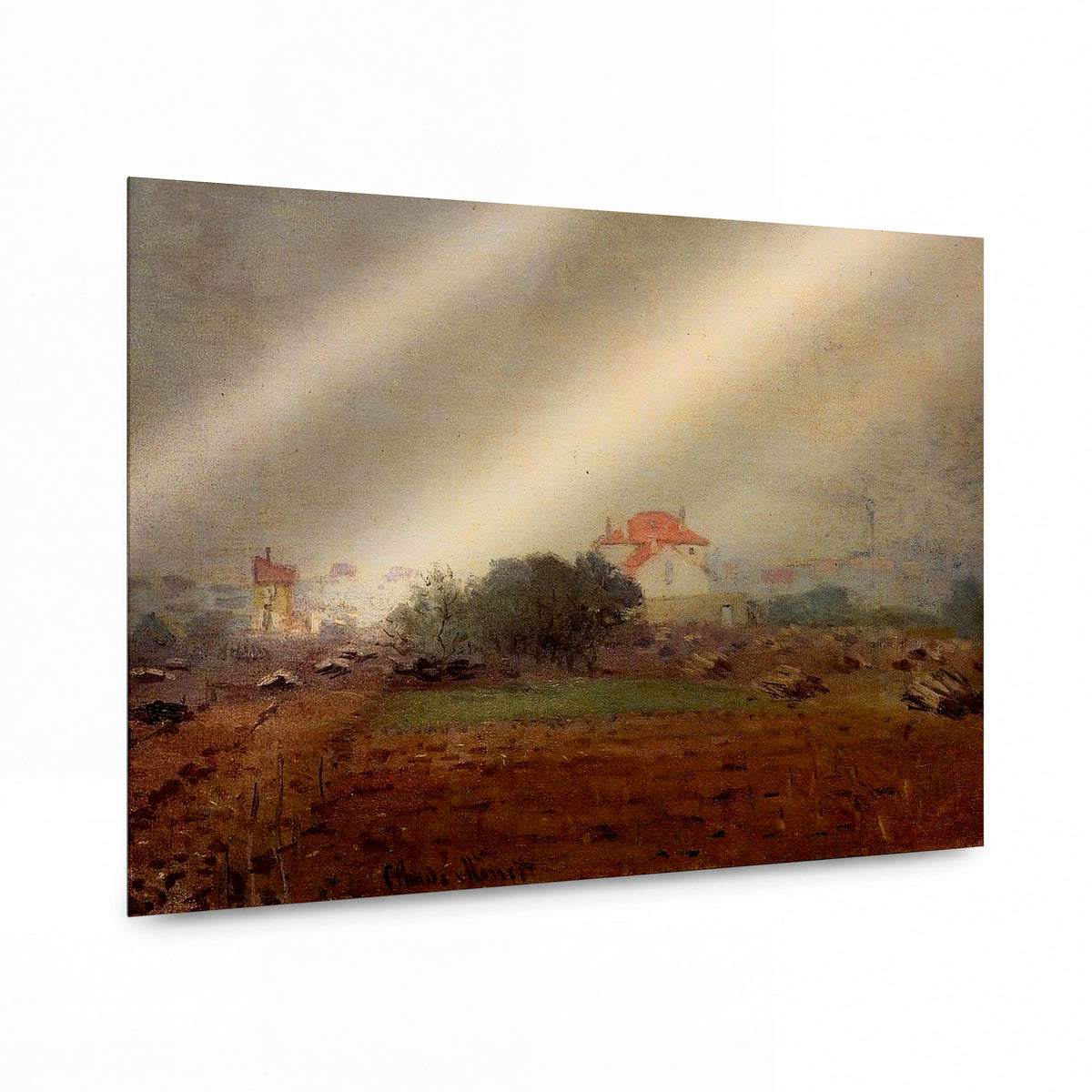 Obraz Claude Monet — Venkovská krajina s domem a červenou střechou — lesklý obraz na hliníku