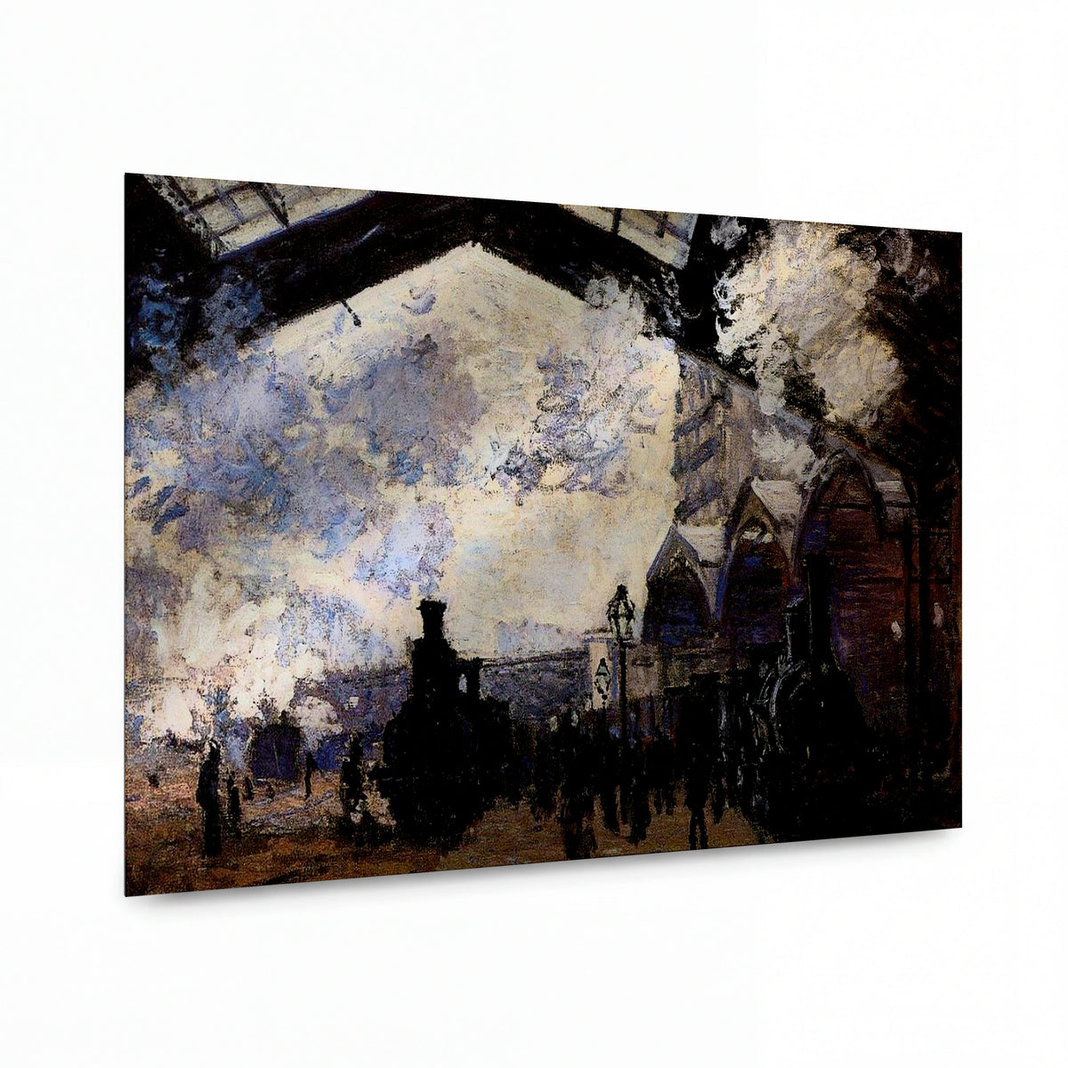 Obraz Claude Monet — Nádraží se siluetou lokomotivy v páře — umělecká reprodukce na hliníku