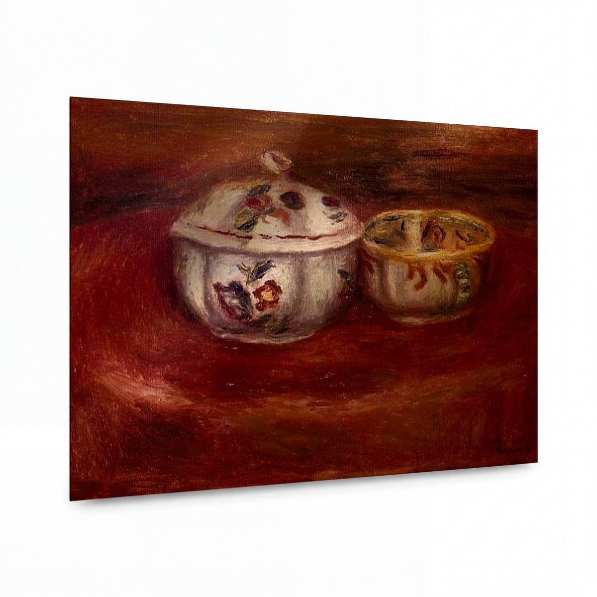 Obraz Pierre Auguste Renoir — Sugar Bowl and Earthenware Bowl — lesklý kovový obraz — lesklý kovový obraz