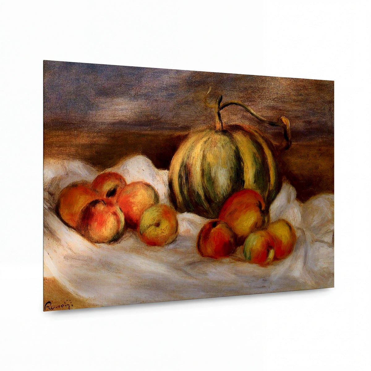 Obraz Pierre-Auguste Renoir — Zátiší s melounem a broskevemi — kovová reprodukce s vysokým leskem
