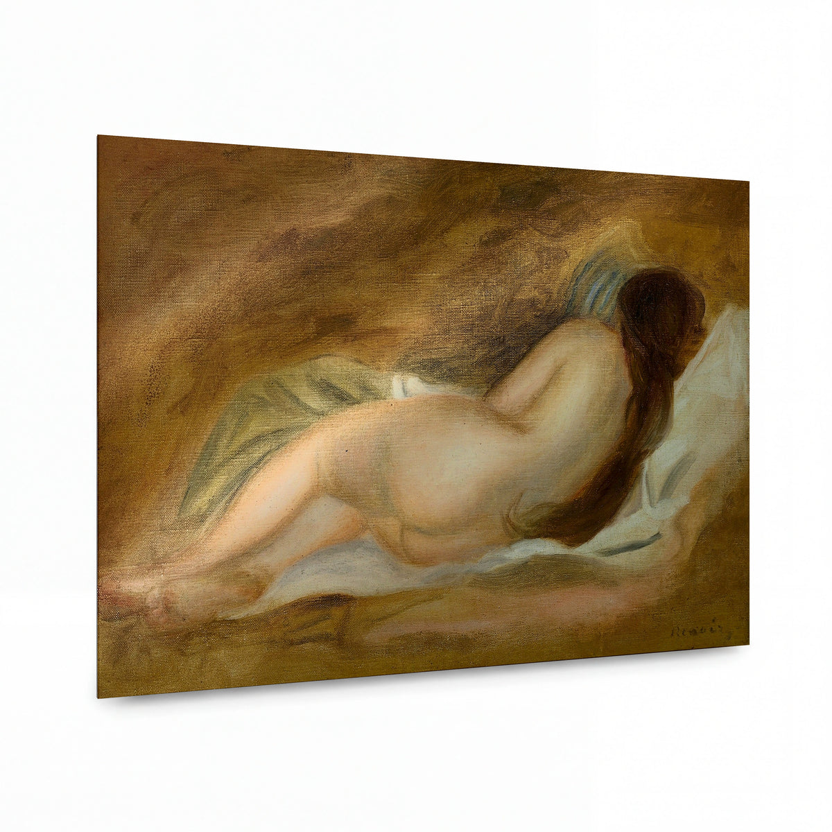Obraz Pierre Auguste Renoir — Sleeping Nude, View from the Back — kovová reprodukce s vysokým leskem — kovová reprodukce s vysokým leskem