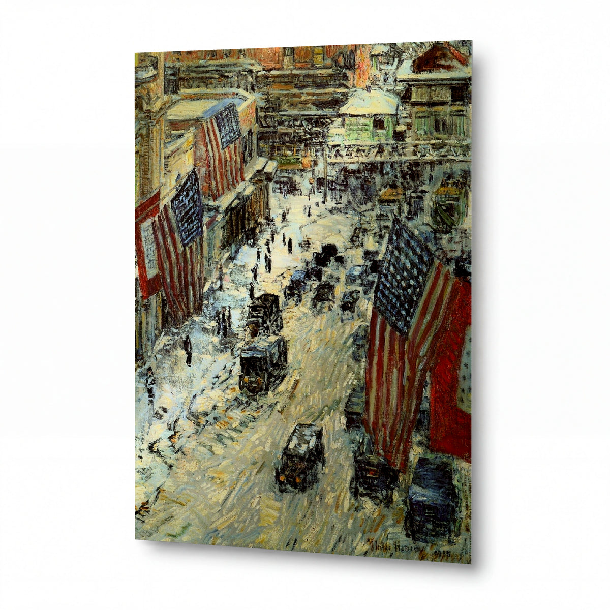 Obraz Frederick Childe Hassam — Flags on Fifty-Seventh Street, 1918 — reprodukce na kovovém panelu s vysokým leskem