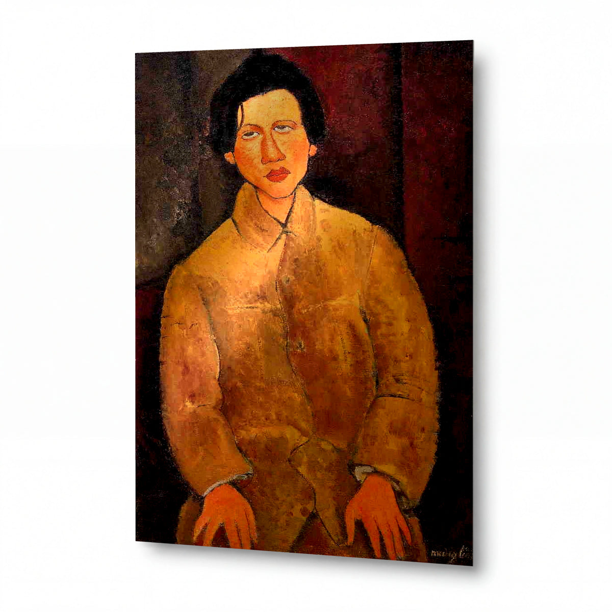Obraz Amedeo Modigliani — Portrait de Chaïm Soutine — kovový obraz s vysokým leskem — kovový obraz s vysokým leskem