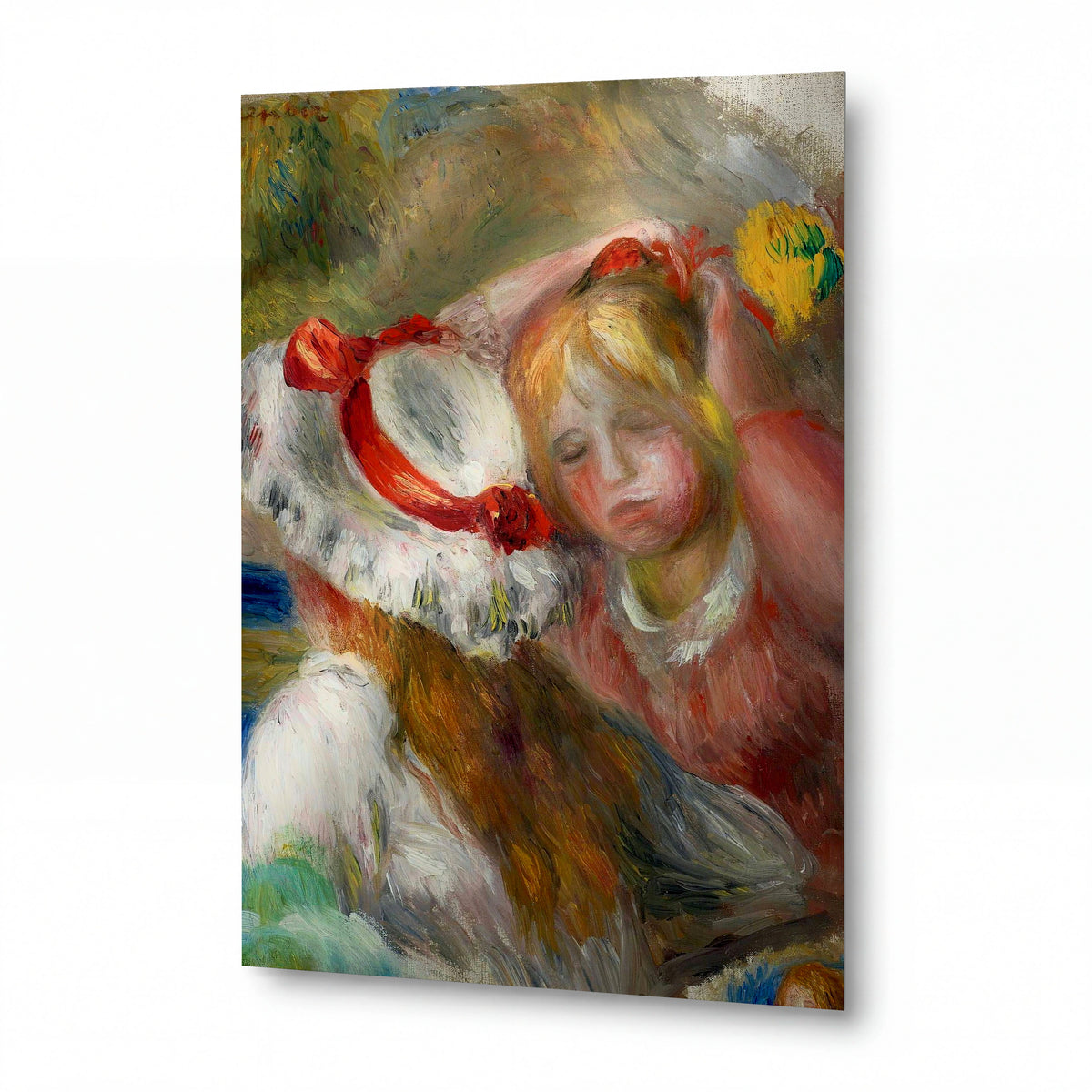 Obraz Pierre-Auguste Renoir — Klobouk s červenou stuhou — kovová reprodukce s vysokým leskem