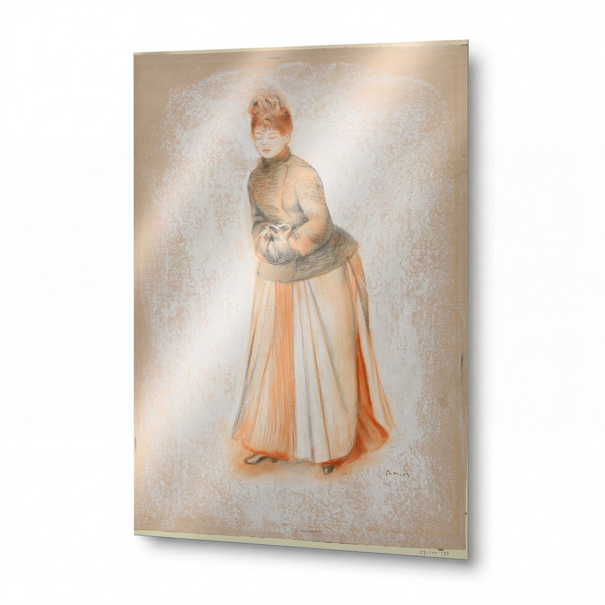 Obraz Pierre-Auguste Renoir — Mladá žena s rukávníkem — kovový obraz s vysokým leskem