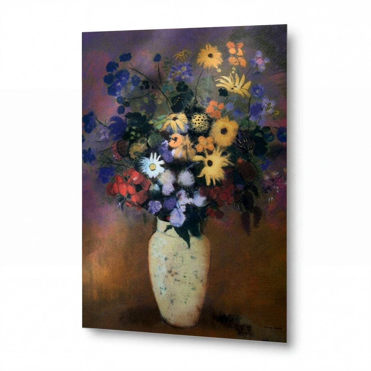 Obraz Odilon Redon — White Vase with Flowers — lesklý kovový obraz — lesklý kovový obraz