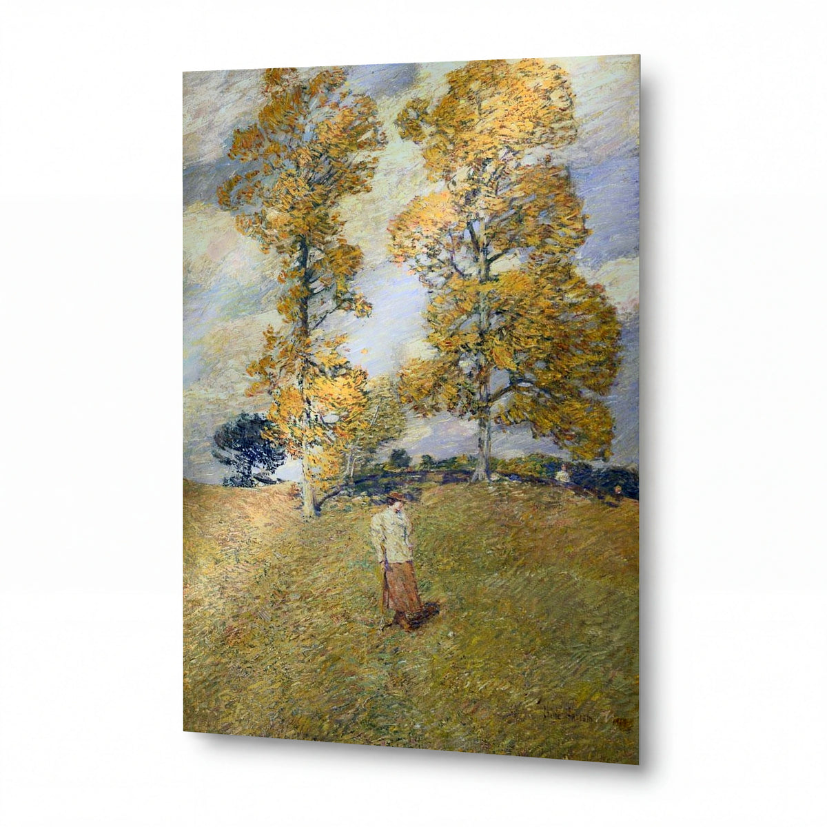 Obraz Frederick Childe Hassam — The Two Hickory Trees (Golf Player) — reprodukce na kovovém panelu s vysokým leskem — reprodukce na kovovém panelu s vysokým leskem