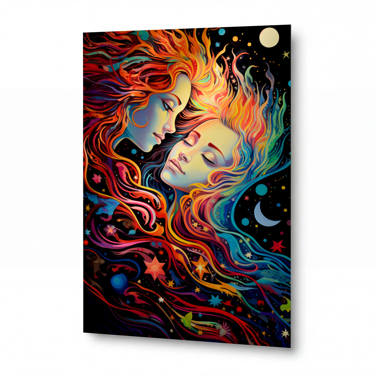 Obraz Tanec kosmických duší v ohni barev — kovový obraz na hliníkovém panelu s vysokým leskem