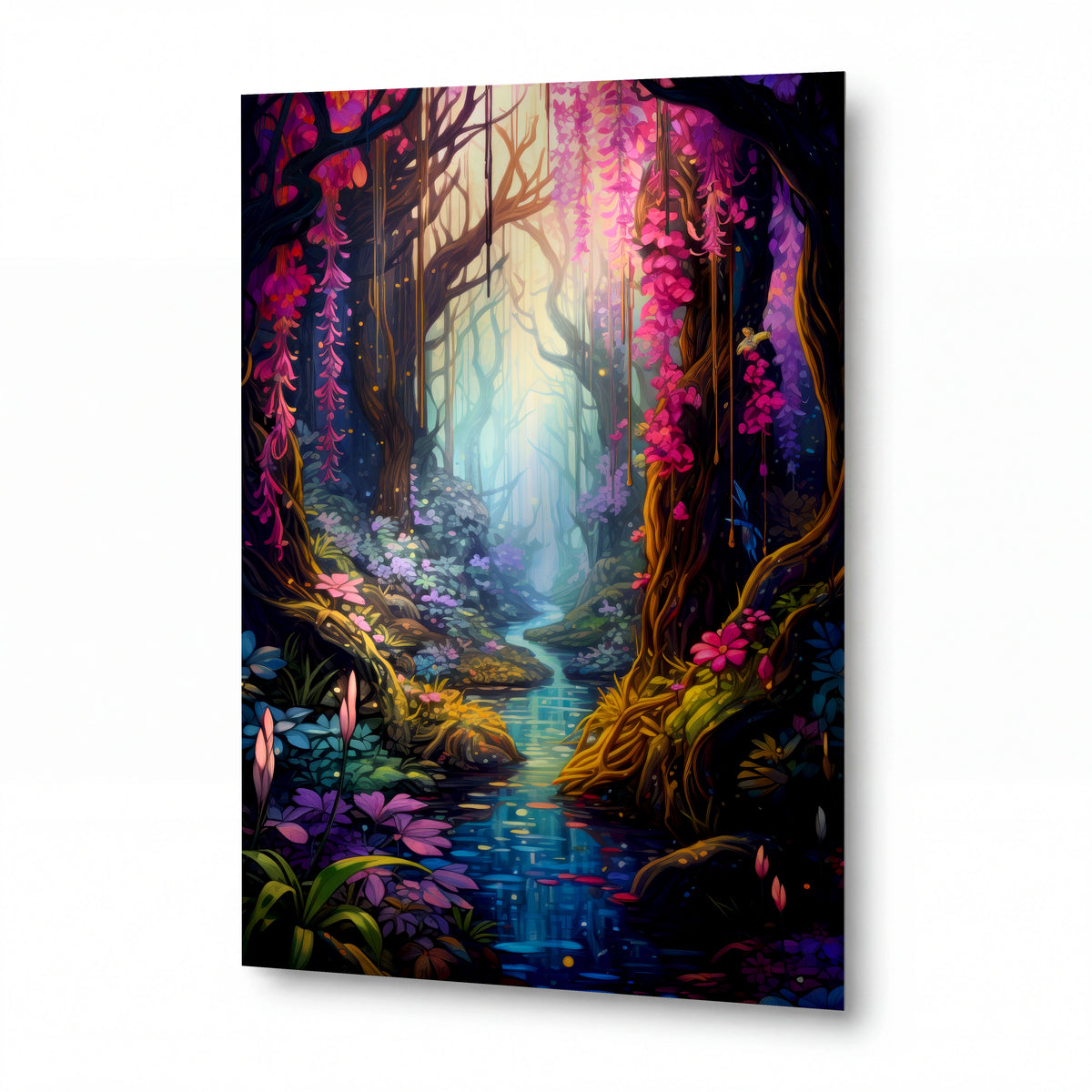 Obraz Obraz Kouzelný potok v magickém lese — kovový obraz na hliníkovém panelu s vysokým leskem