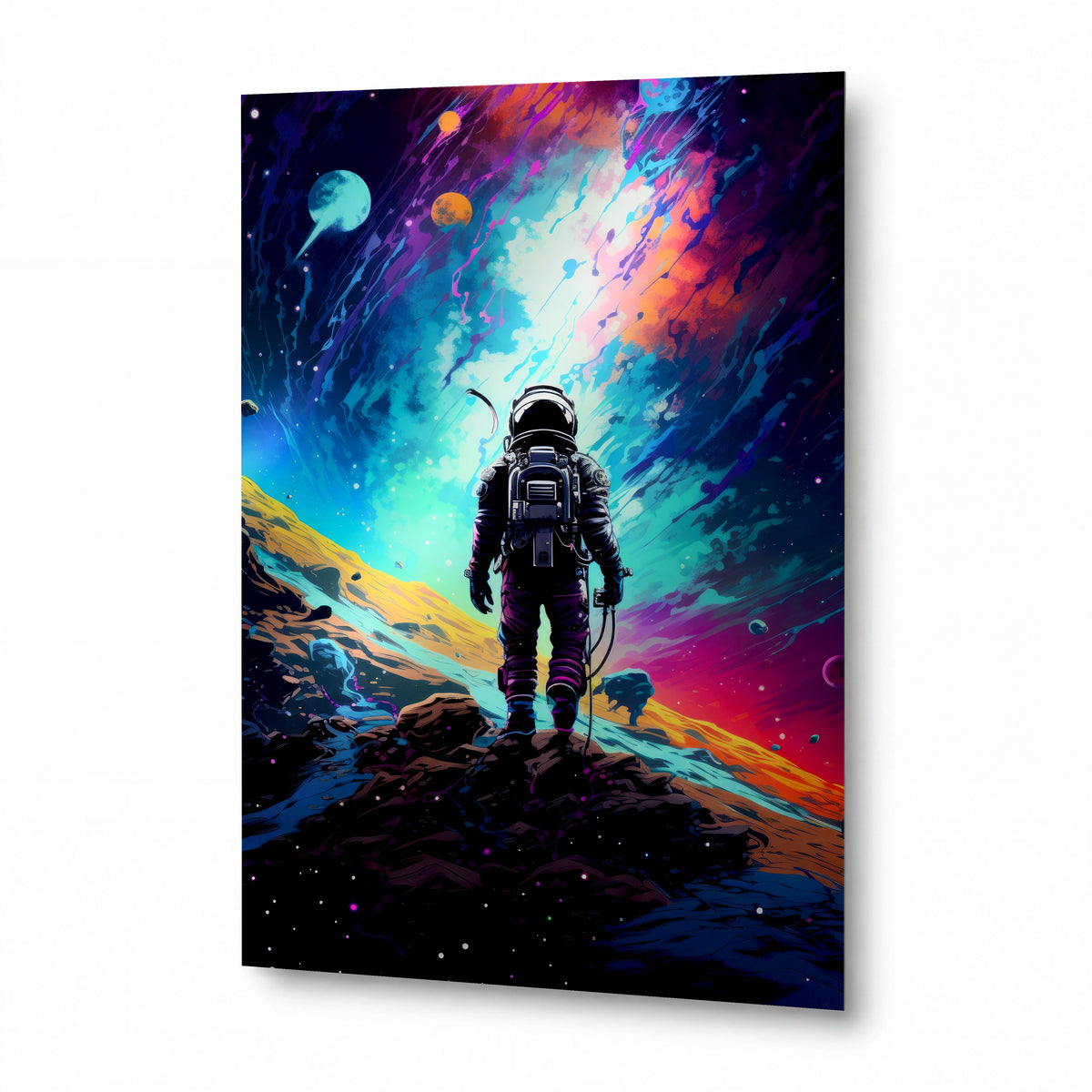 Obraz Astronaut na prahu kosmické mlhoviny — kovový obraz na hliníkovém panelu s vysokým leskem