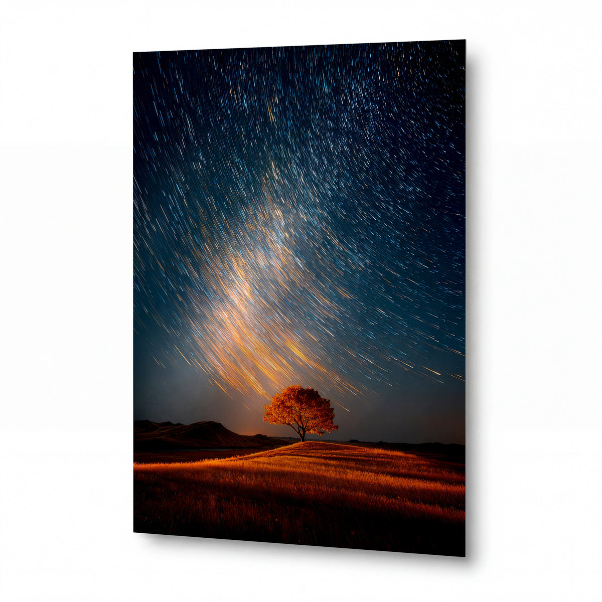 Obraz Osamělý strom pod hvězdnými drahami — lesklý kovový obraz