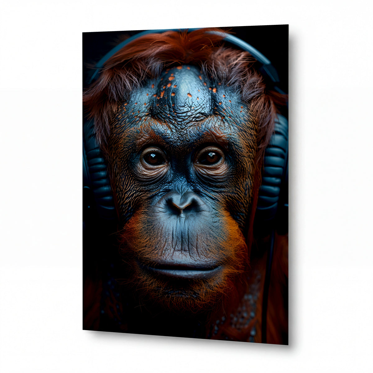Obraz Orangutan v hudebním soustředění — kovový obraz na hliníkovém panelu s vysokým leskem