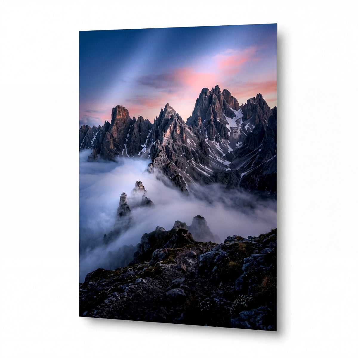 Obraz Dolomitové věže v objetí mlhy — lesklý obraz na hliníku