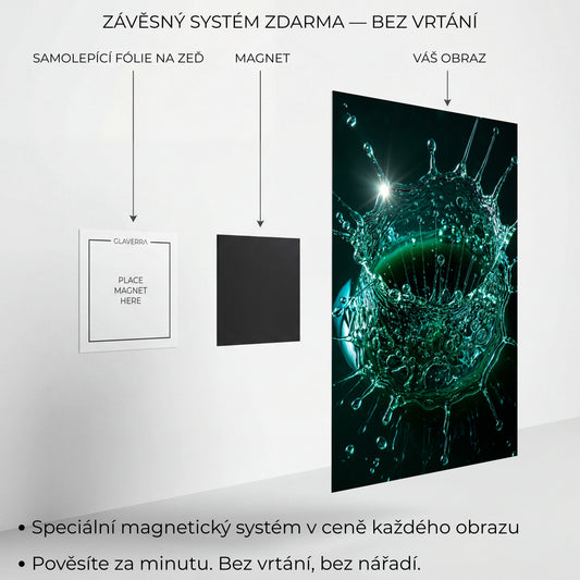 Magnetický systém uchycení kovového obrazu bez vrtání