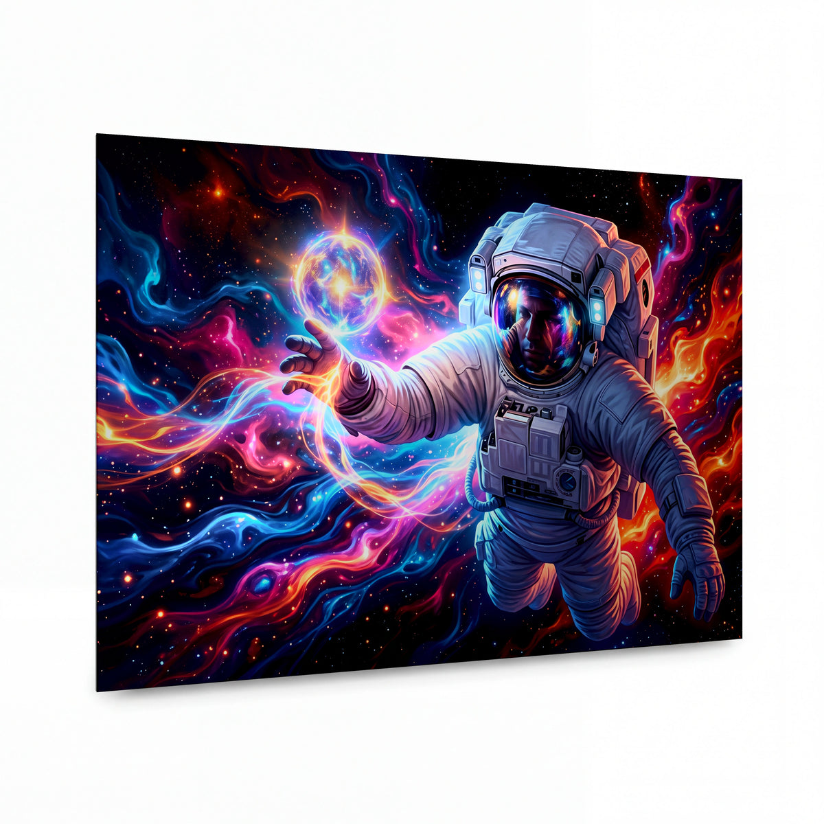 Obraz Astronaut v objetí kosmických vln — kovový obraz na hliníkovém panelu s vysokým leskem