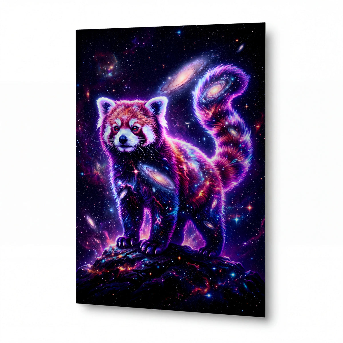 Obraz Kosmická panda rudá mezi galaxiemi — luxusní hliníkový panel s vysokým leskem