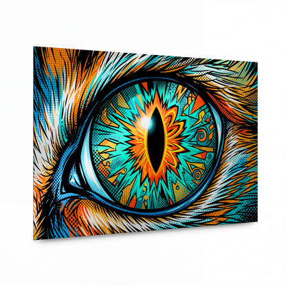 Obraz Kočičí oko v ohnivém psychedelickém víru — kovový obraz na hliníkovém panelu s vysokým leskem