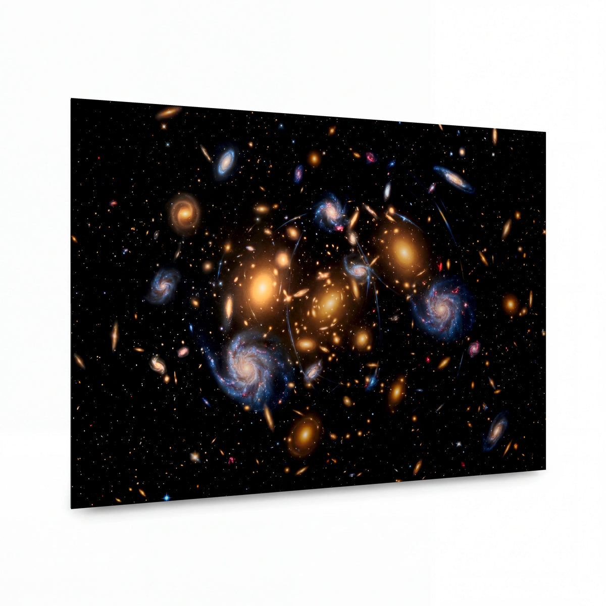 Obraz Tanec galaxií v gravitační objetí — kovový obraz na hliníkovém panelu s vysokým leskem