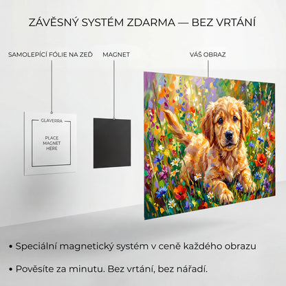Magnetický systém uchycení kovového obrazu bez vrtání
