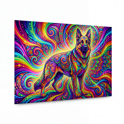 Obraz Německý ovčák v psychedelickém víru barev — kovový obraz na hliníkovém panelu s vysokým leskem