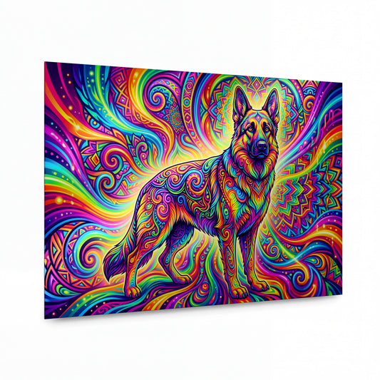 Obraz Německý ovčák v psychedelickém víru barev — kovový obraz na hliníkovém panelu s vysokým leskem