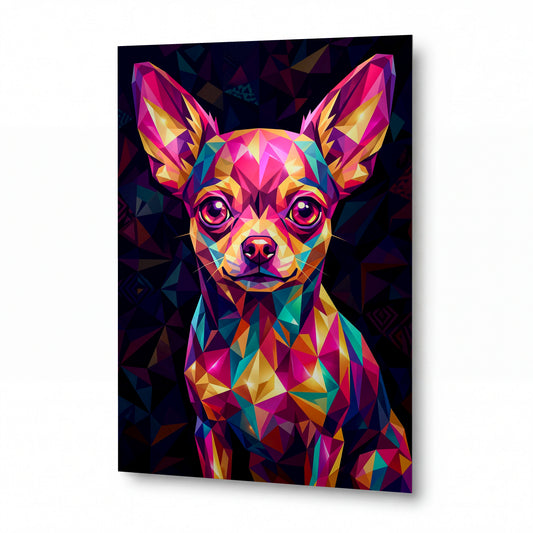 Obraz Chihuahua v drahokamovém origami — kovový obraz na hliníkovém panelu s vysokým leskem