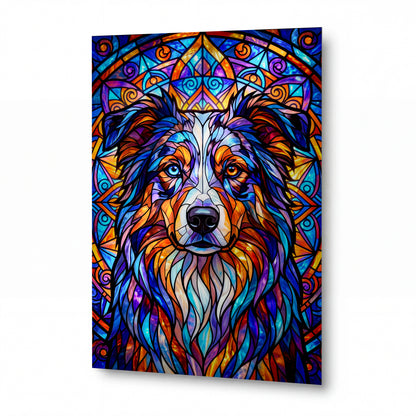 Obraz Collie v kaleidoskopu barevných paprsků — kovový obraz na hliníkovém panelu s vysokým leskem