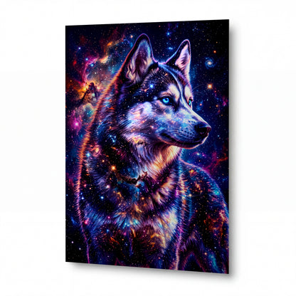 Obraz Husky s duší galaxie — kovový obraz na hliníkovém panelu s vysokým leskem