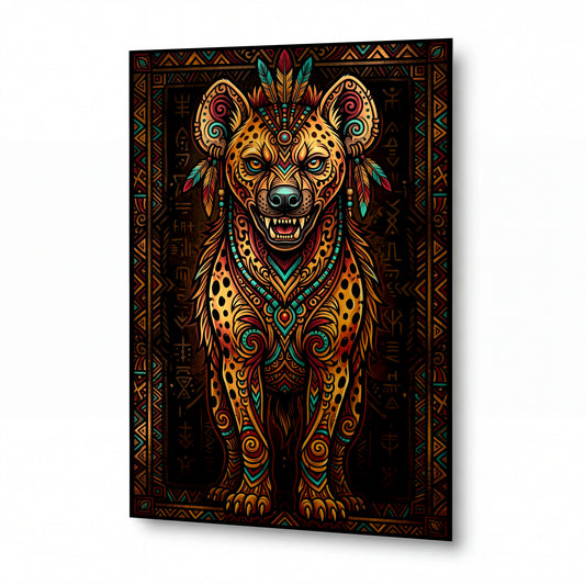 Obraz Skvrnitá hyena v ornamentálním tribal šperku — lesklý hliníkový obraz