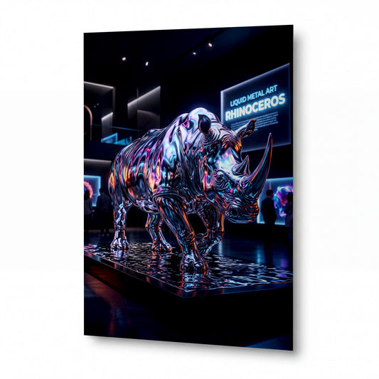 Obraz Tekutý chrom nosorožce v galerii umění — lesklý panel z hliníku