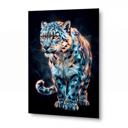 Obraz Geometrický sněžný leopard v ledových odstínech — lesklý panel z hliníku