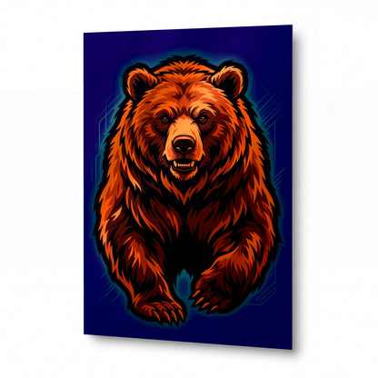 Obraz Plamenný grizzly v neonovém objetí — kovový panel s vysokým leskem