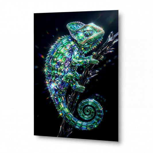 Obraz Chameleon z drahokamů a křišťálů — luxusní kovový obraz s vysokým leskem