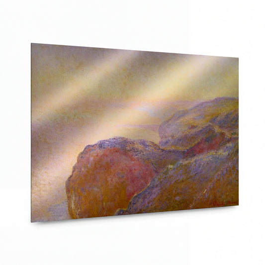 Obraz Claude Monet — Skalnaté pobřeží v mlze — kovová reprodukce s vysokým leskem