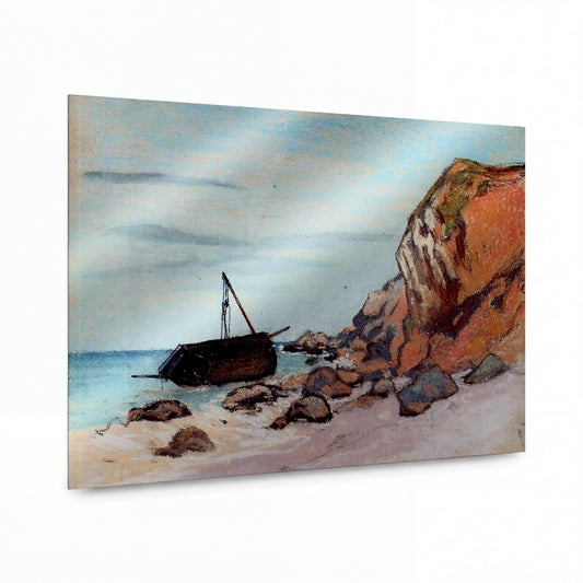 Obraz Claude Monet — Loď u skalnatého pobřeží — hliníkový panel s vysokým leskem