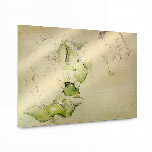 Obraz Paul Cézanne — Madame Cézanne s hortenzií — reprodukce na kovovém panelu s vysokým leskem — reprodukce na kovovém panelu s vysokým leskem