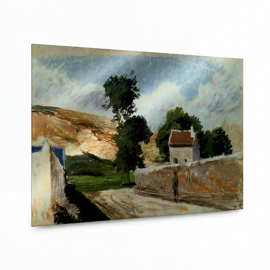 Obraz Camille Pissarro — Ulice v Hermitage, Pontoise — reprodukce na kovovém panelu s vysokým leskem