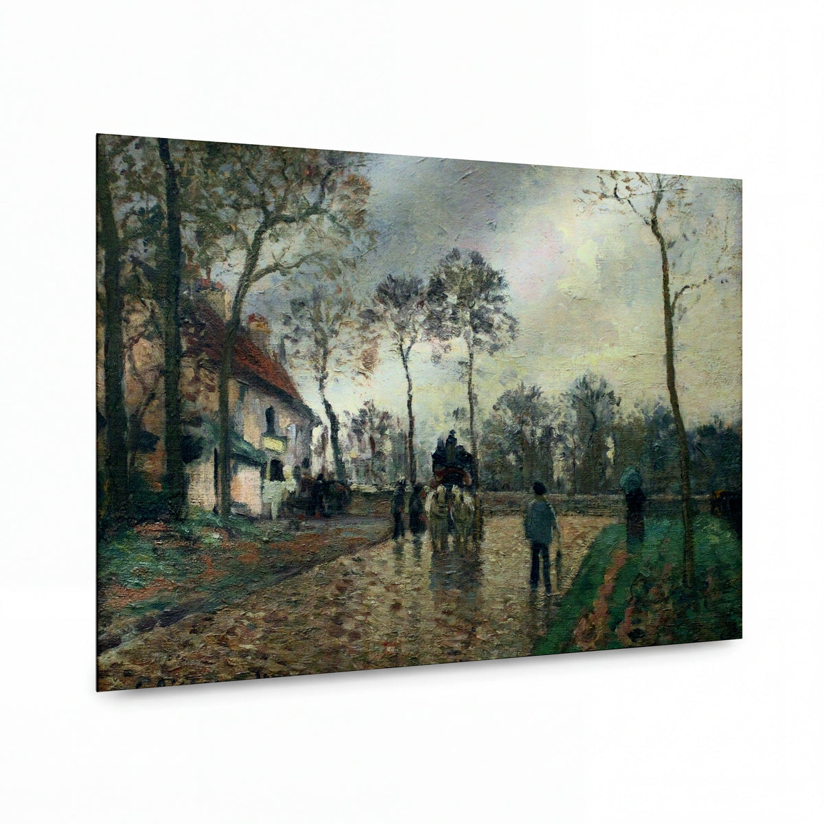 Obraz Camille Pissarro — Diligence at Louveciennes, 1870 — kovový obraz na hliníkovém panelu — kovový obraz na hliníkovém panelu