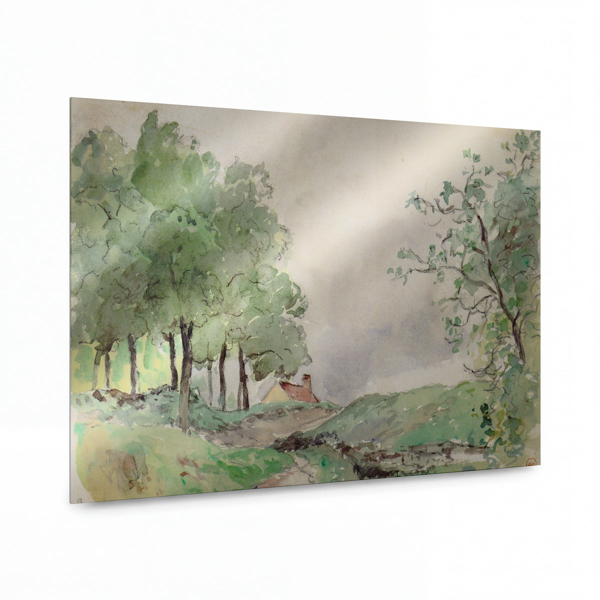 Obraz Camille Pissarro — Landscape at Pontoise — reprodukce na lesklém hliníkovém panelu — reprodukce na lesklém hliníkovém panelu