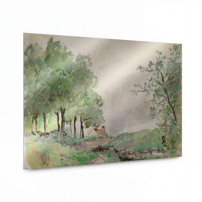 Obraz Camille Pissarro — Landscape at Pontoise — reprodukce na lesklém hliníkovém panelu — reprodukce na lesklém hliníkovém panelu