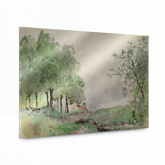 Obraz Camille Pissarro — Landscape at Pontoise — reprodukce na lesklém hliníkovém panelu — reprodukce na lesklém hliníkovém panelu